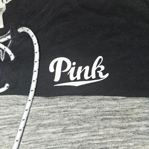 Pink Victoria's Secret Grey/Black Pullover Varsity Sweatshirt Tie Front Small - Picture 8 of 12